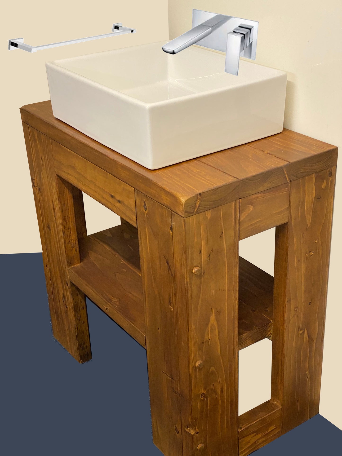 Chunky Wooden Bathroom Basin Unit - solid wood vanity