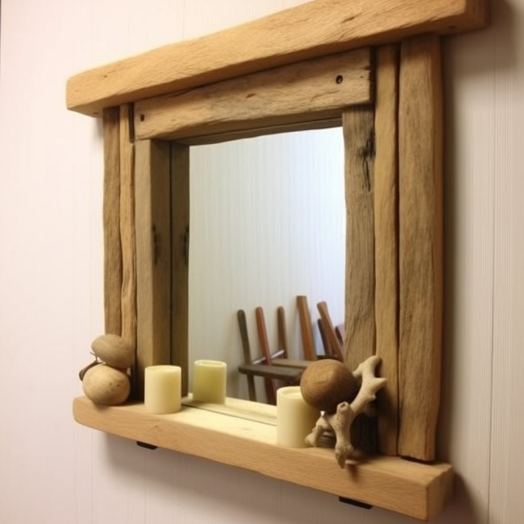 Solid chunky Wooden Mirror, Farmhouse style, made from distressed rustic wood