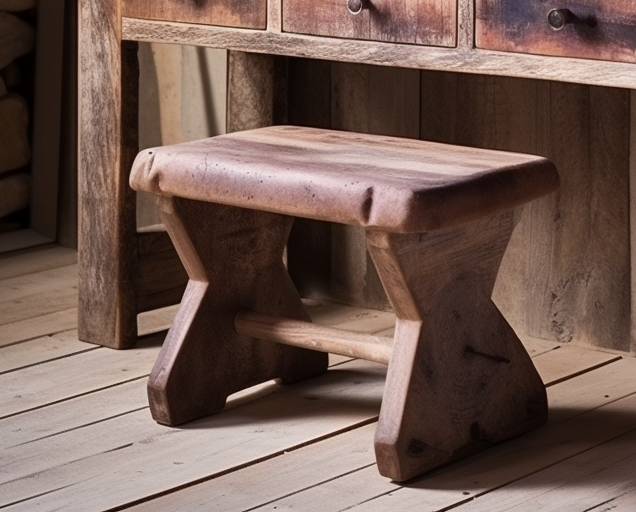 Chunky distressed stools for dressers, made from solid pine and stained to oak finish