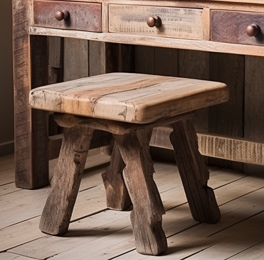Chunky distressed stools for dressers, made from solid pine and stained to oak finish