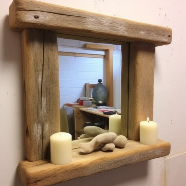 Solid chunky Wooden Mirror, Farmhouse style, made from distressed rustic wood