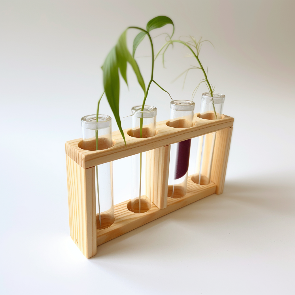 Propagation station in solid wood with test tubes for growing seedlings