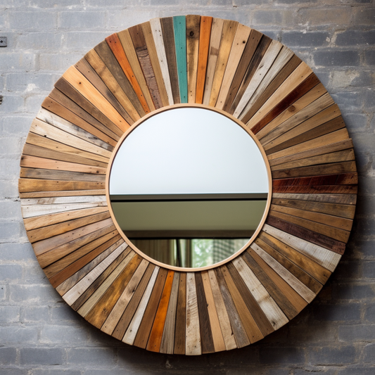 A Beautiful Chunky Wood Mirror, Distressed Pine and Oak stained