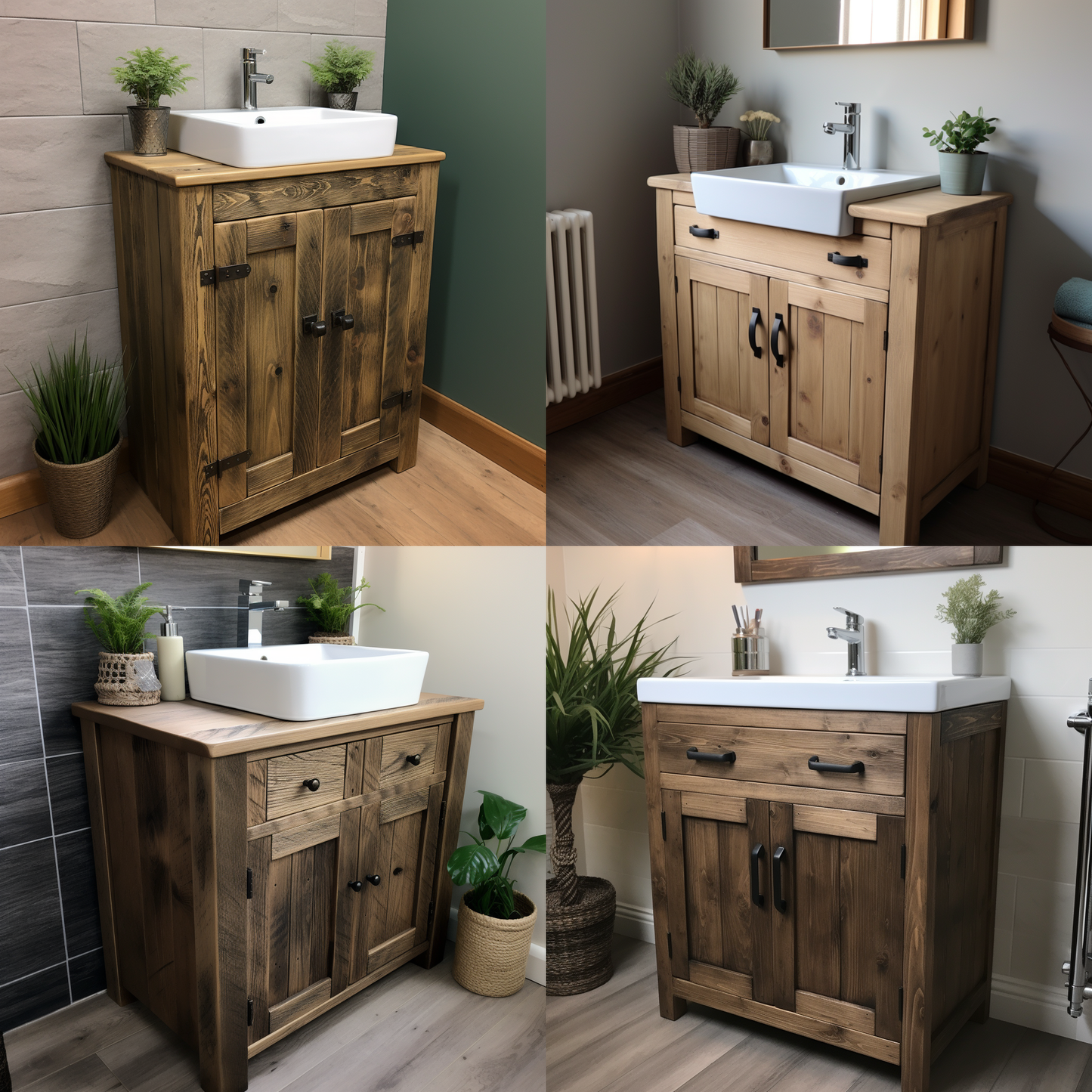 Single Bathroom Vanity unit, made from solid Chunky Timber with shelving and drawers