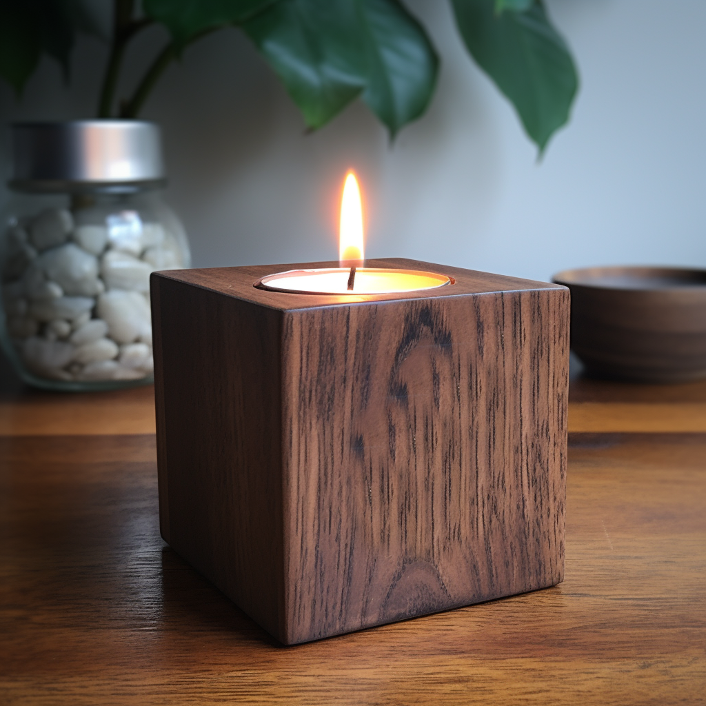 Tea Light Holder in Solid Pine with a Wax Oak Dark Stain Finish. 10cm £5 for first 100 people