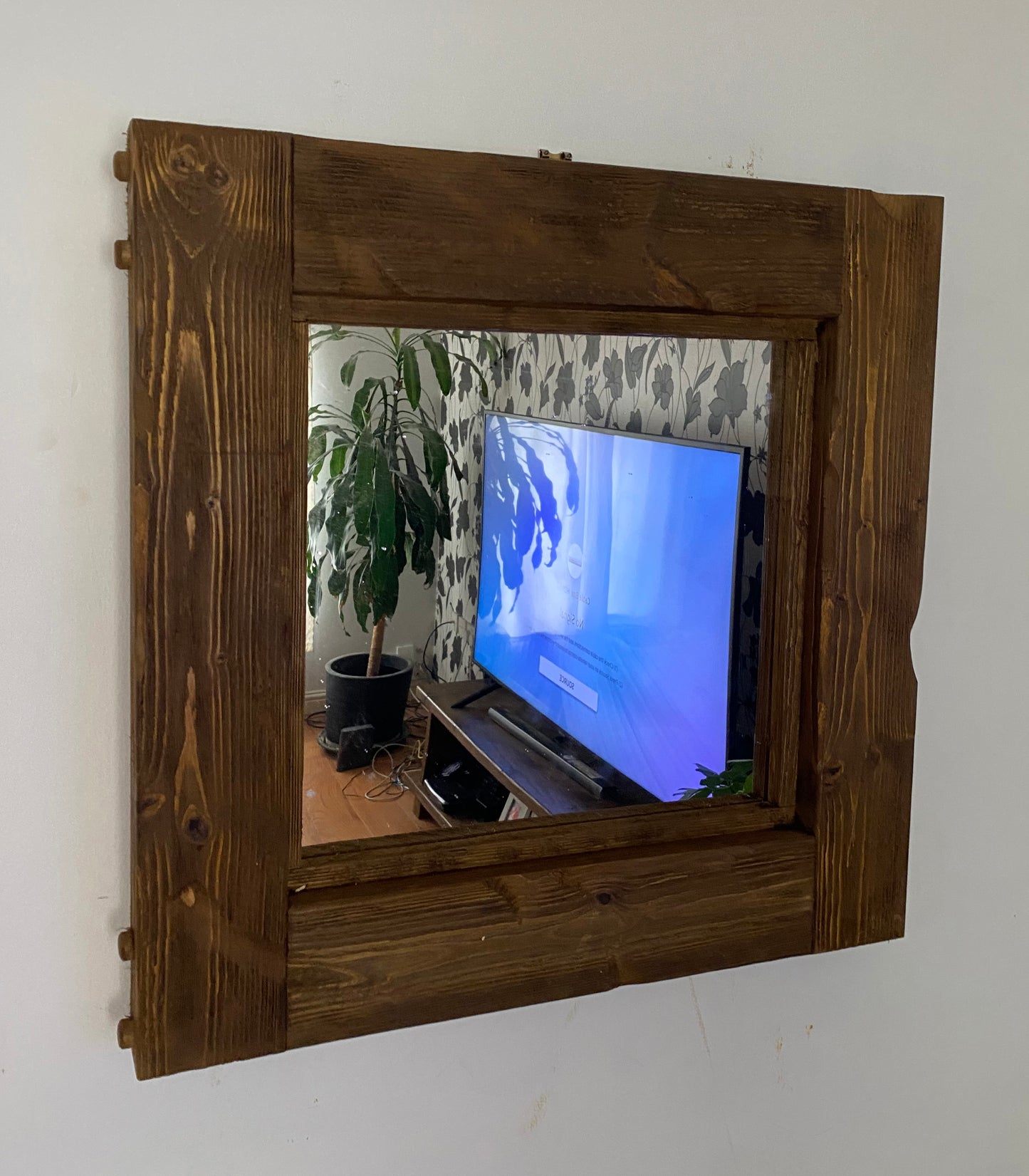 A Beautiful Chunky Wood Mirror, Distressed Pine and Oak stained