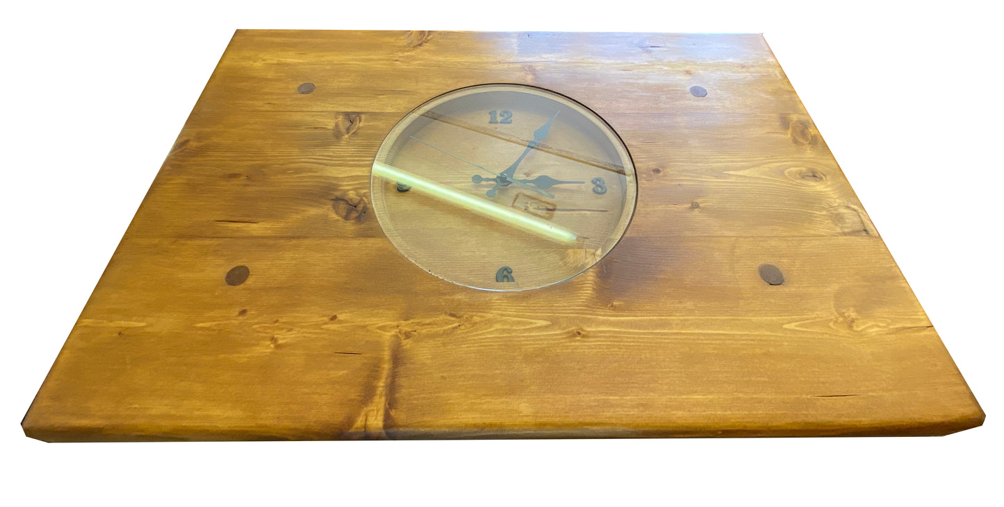 Clock coffee table made from Chunky pine and waxed to a oak effect Chunky Wood Coffee Table - 75cm x 50cm x 30cm