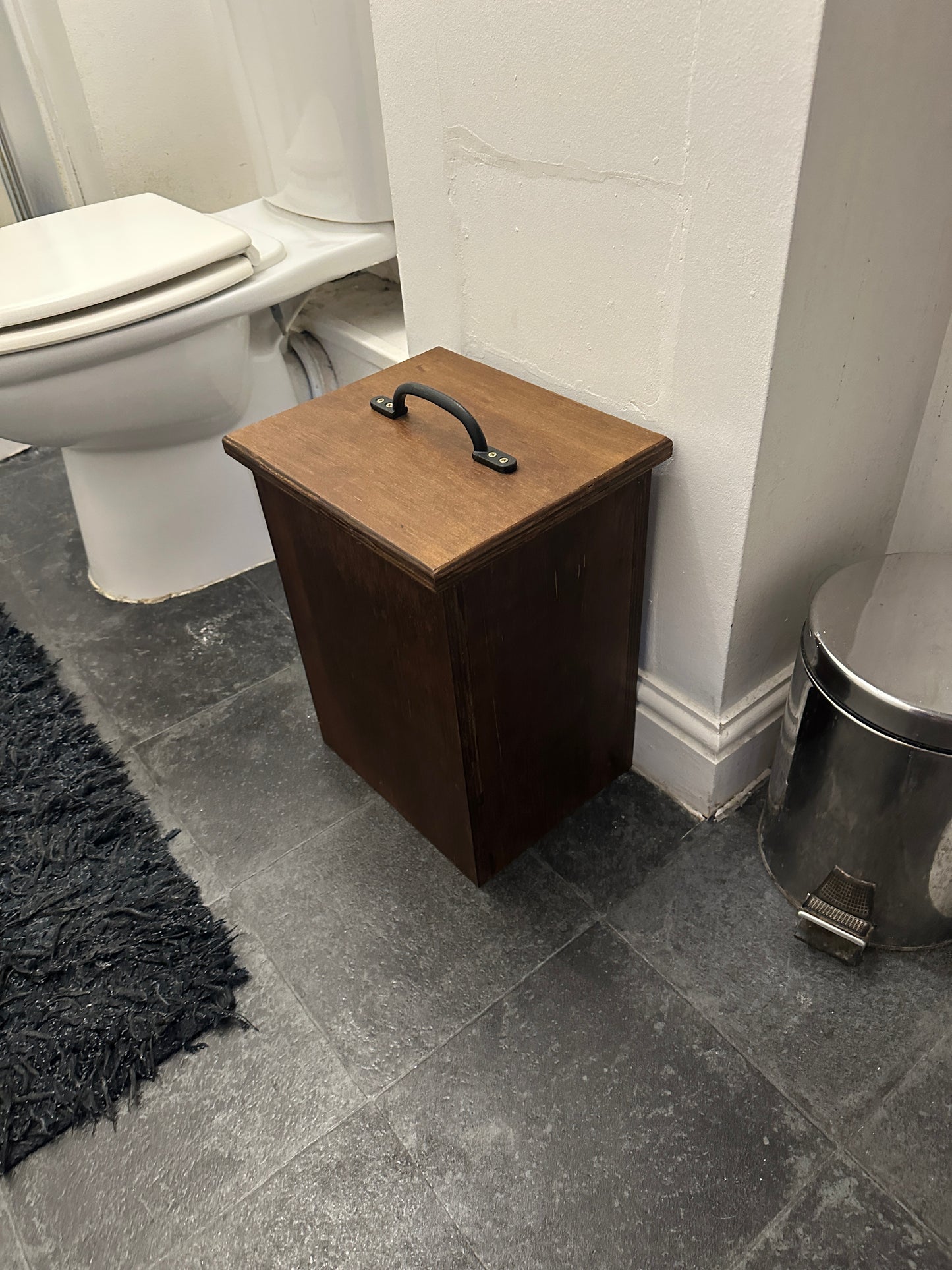 Slim Oak Stained Ply Bathroom Storage Unit, Toilet Roll Paper Holder Cabinet, Compact Wooden Solid Hardwood ply Bathroom Box, Multi-Purpose Cleaning Tidy Box