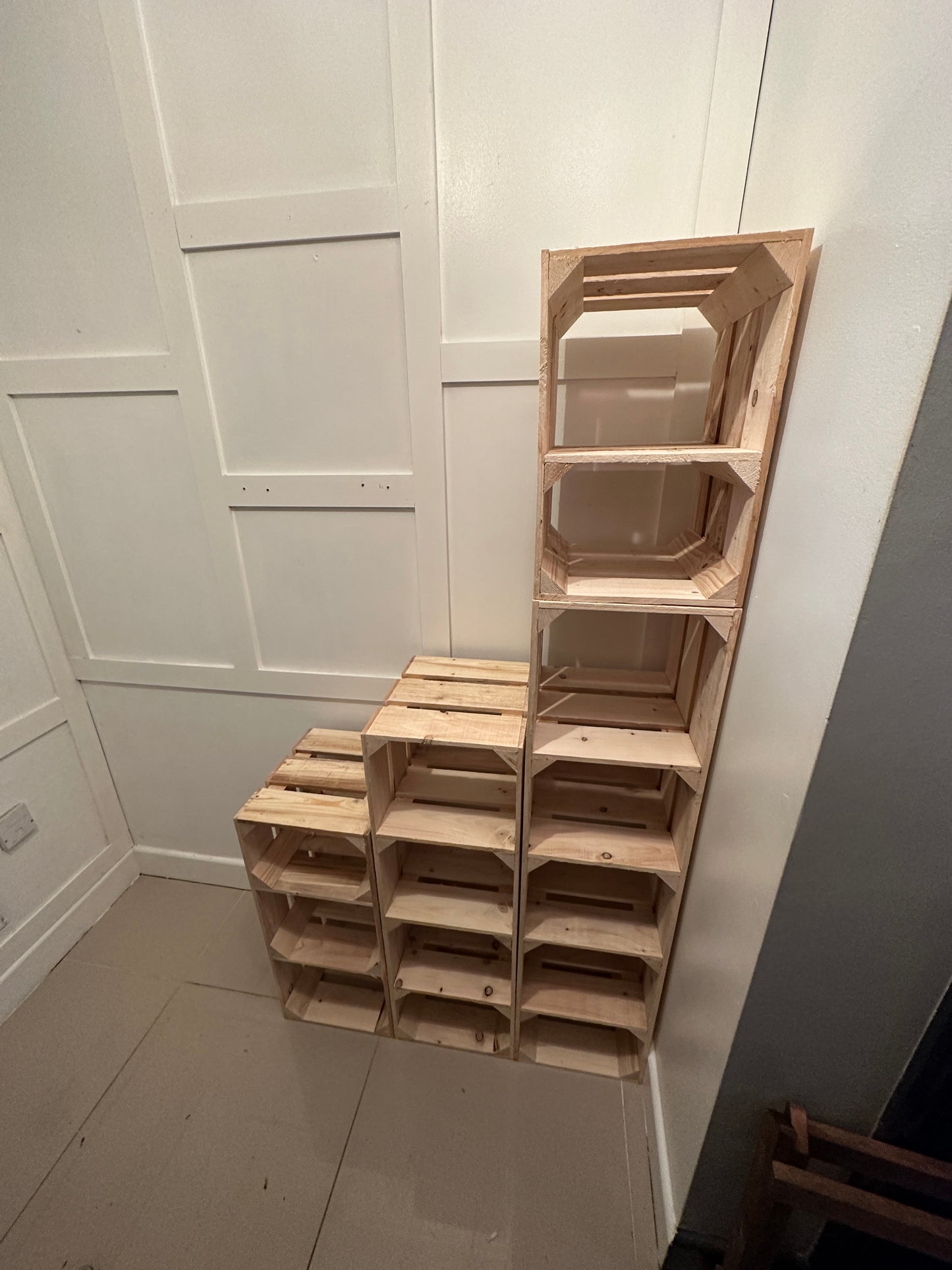 Tall SHOE RACK - Build your own, Various sizes, wooden rustic Orange crate shoe rack, narrow and tall shoe storage - Very deep