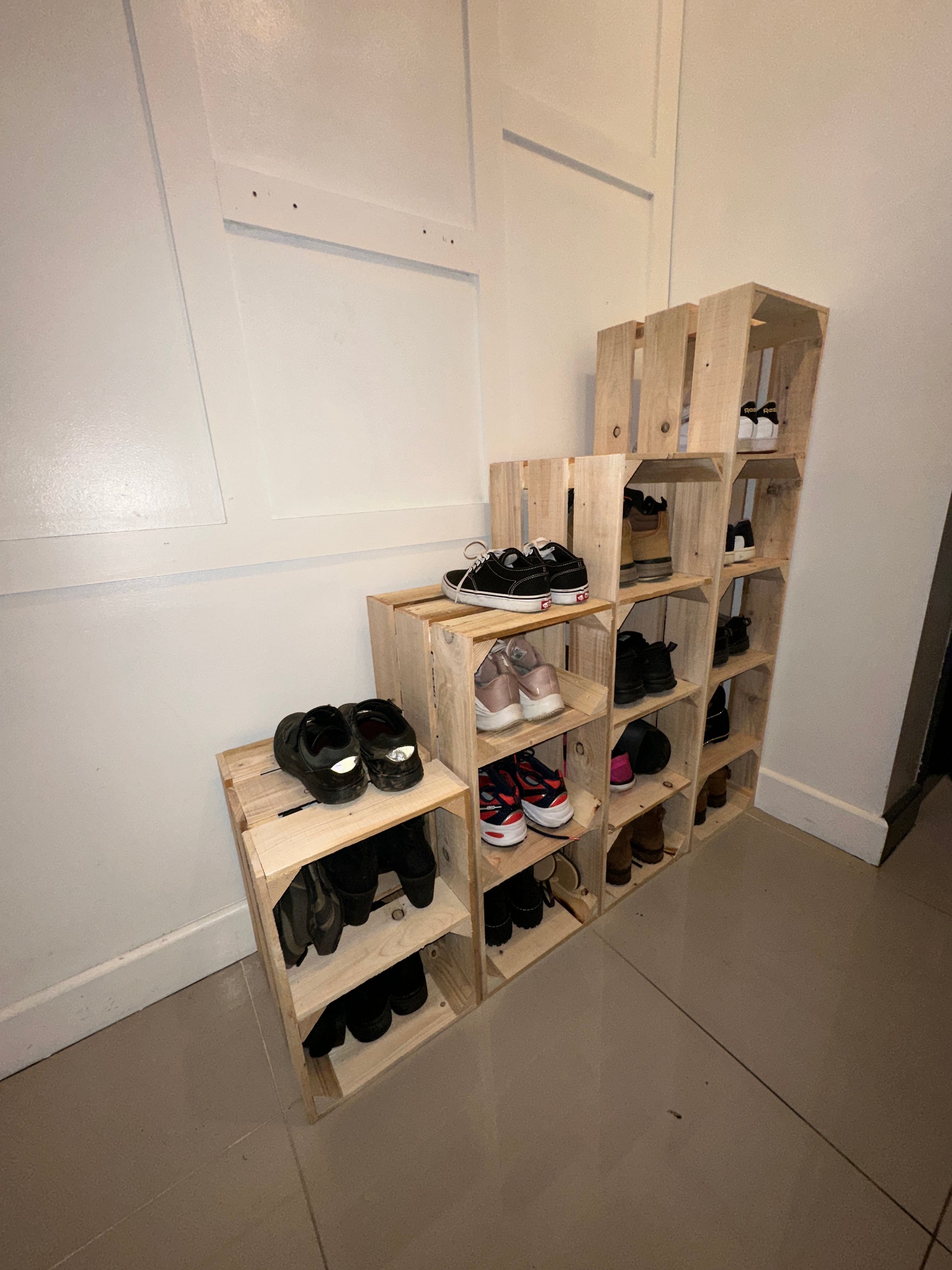 Orange crate style shoe tidy mix and match
