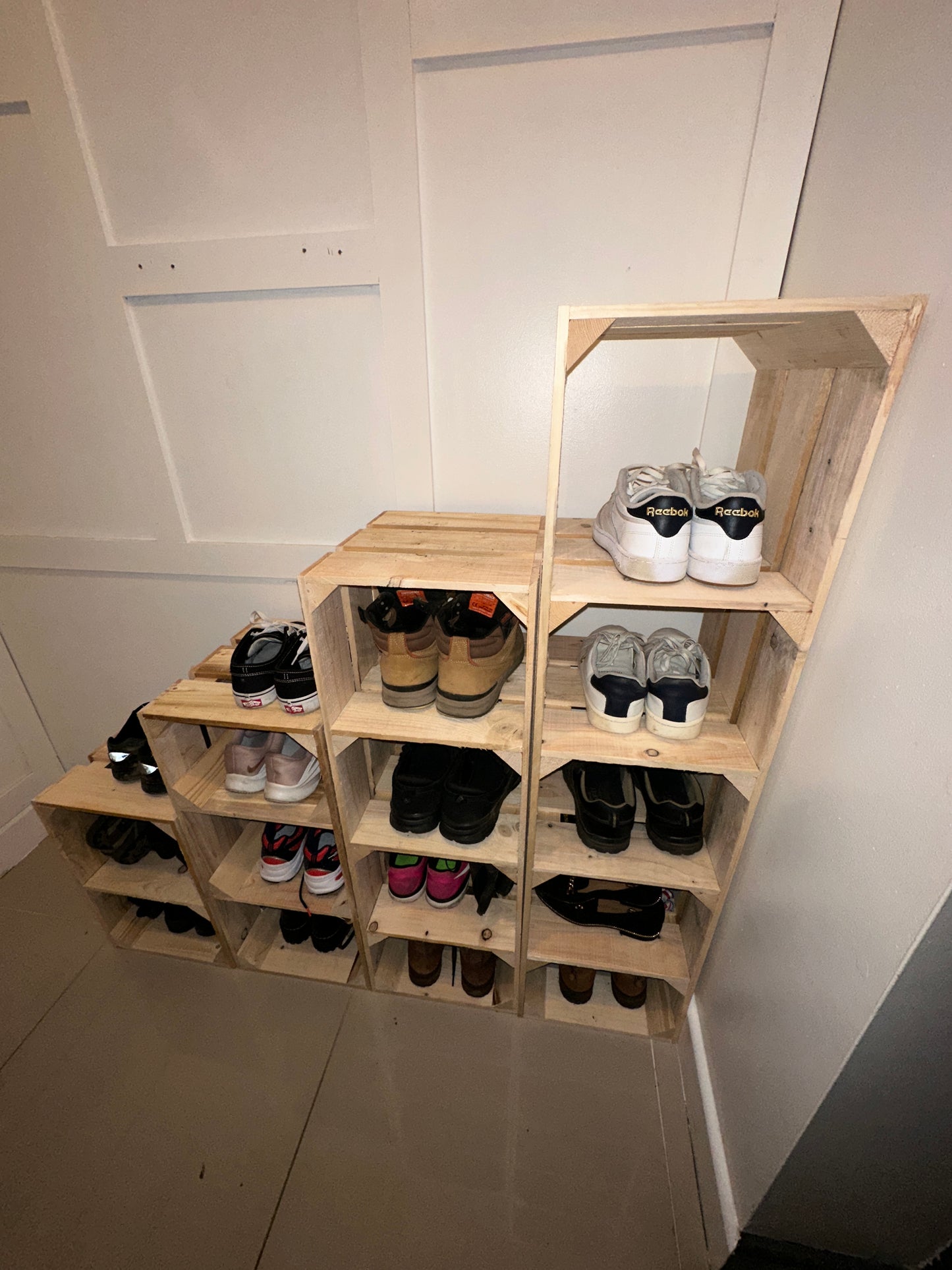 Orange crate style shoe tidy mix and match