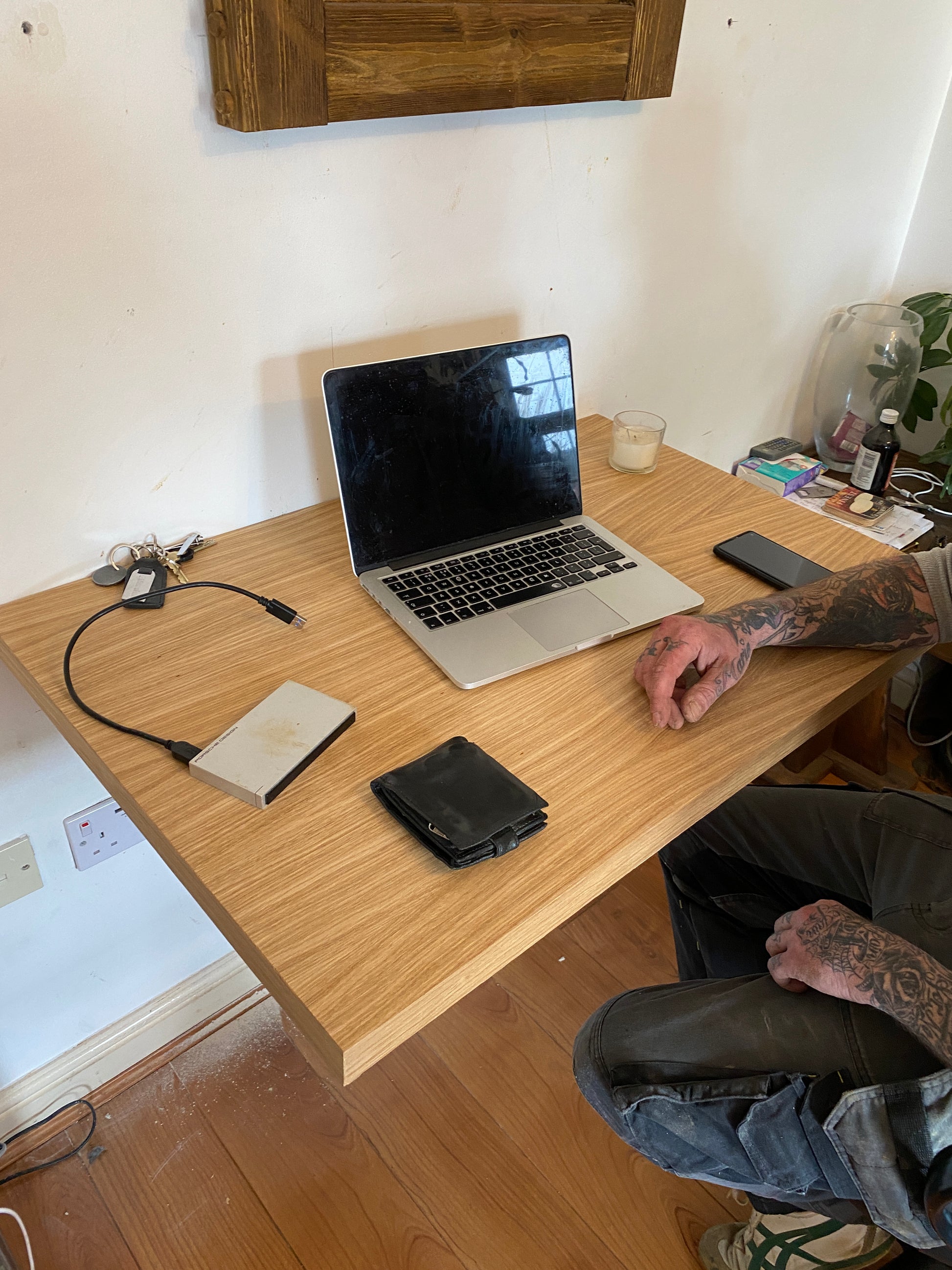 Work from home desk the ultimate space saver, Solid Oak Veneer, drop down table