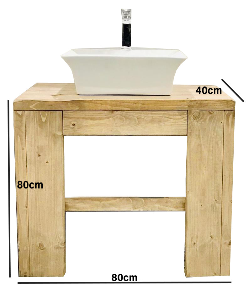 Custom solid wood vanity unit from Chunky Farmhouse™ provide a warm and inviting bathroom